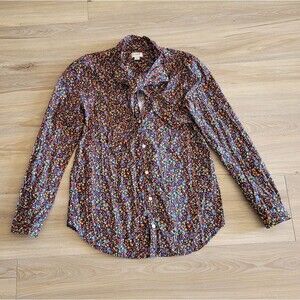 J Crew Factory Black Floral Button Down Blouse XXS Cottagecore Dark Academia